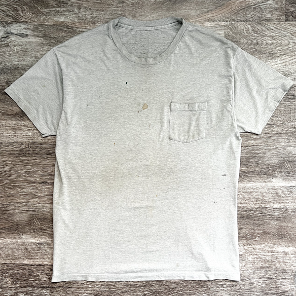 1980s Heather Grey Single Stitch Blank Pocket Tee