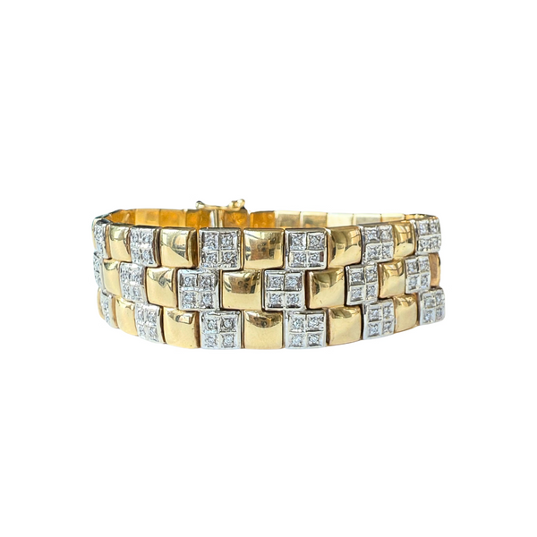 Vintage 14k Two-Tone Diamond Checkered Bracelet