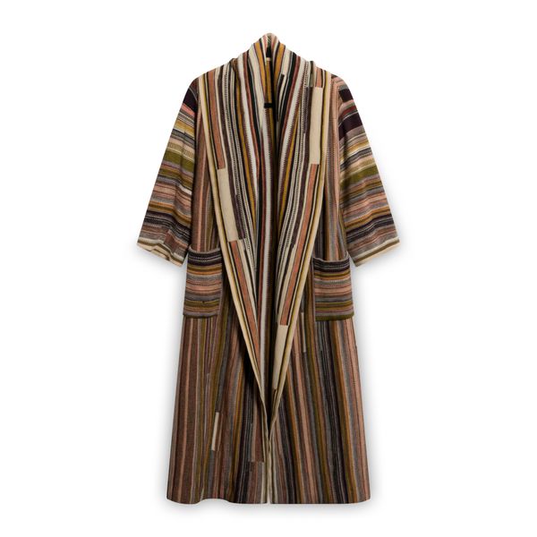 Vintage Striped Stretch-Knit Duster Coat