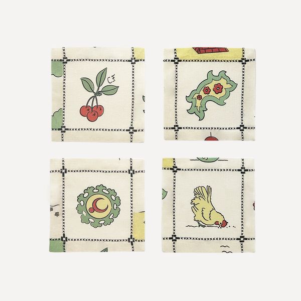 Cocktail Napkins in Black Border Print- Set of 4