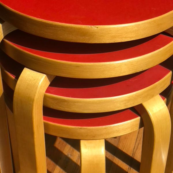 Stool Model 60 In Red Linoleum by Alvar Aalto for Artek