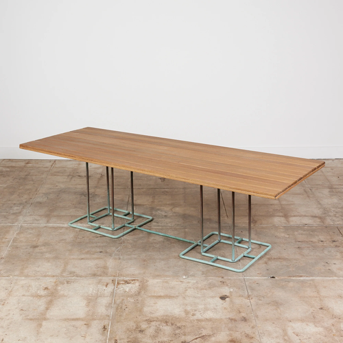 Bronze Large Rectangular Patio Dining Table with Wood Top by Walter Lamb for Brown Jordan