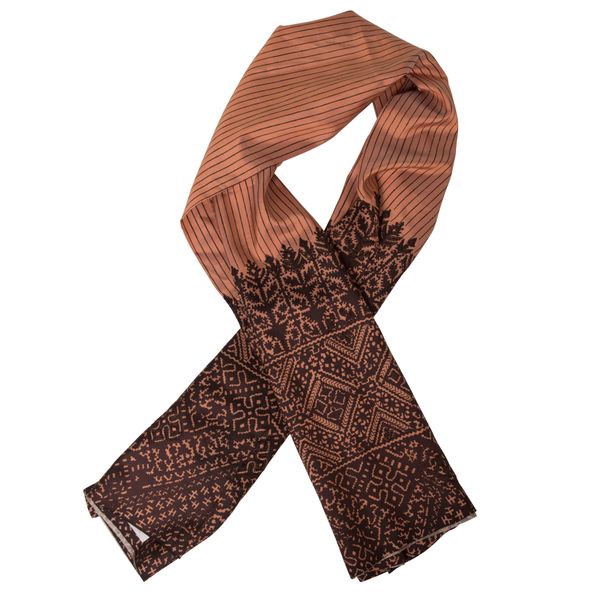 Dries Van Noten Orange and Brown Silk Scarf