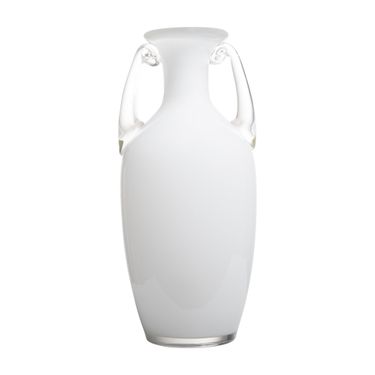 White Hand-Blown Cased Glass Vase with Handles