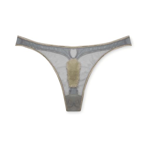 Dusty Blue Mesh Thong with Landing Strip
