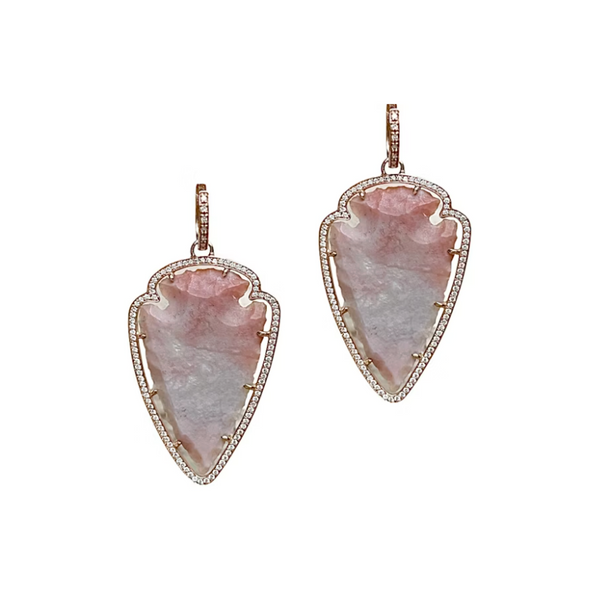 14k Rose Gold and Diamond Agate Arrowhead Earrings