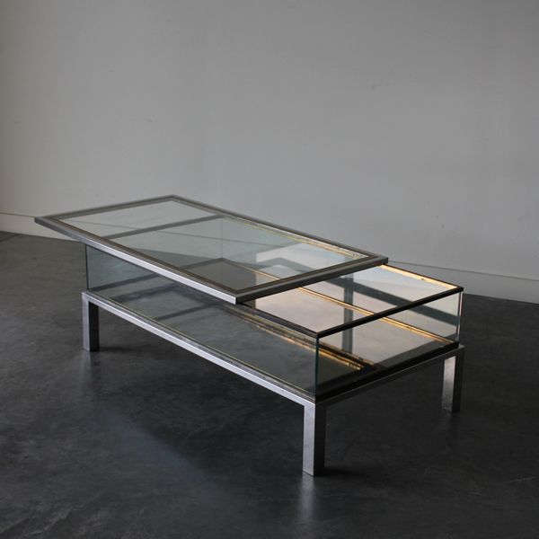 Brass and Chrome Sliding Top Coffee Table 