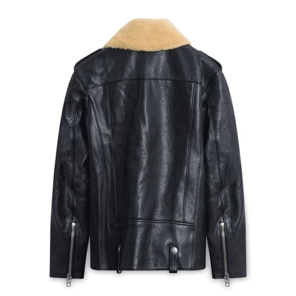 Coach Leather Shearling Moto Jacket - Black