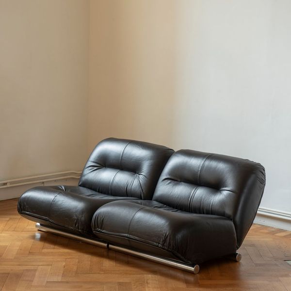 Giuseppe Munari, 70s sectional sofa Elements for Poltrona Munari in black leather