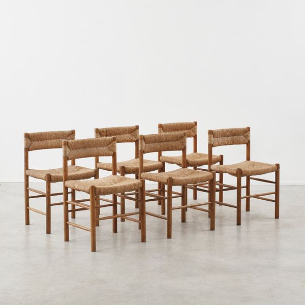 Six Charlotte Perriand Dordogne Chairs, Robert Sentou, France, 1950s