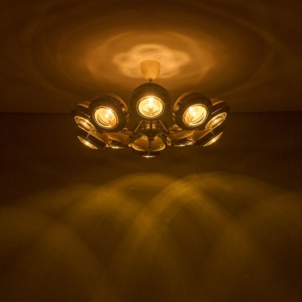 Large 10 Armed Round Chandelier with Glass Lens Diffusors by Oscar Torlasco, Italy 1970s