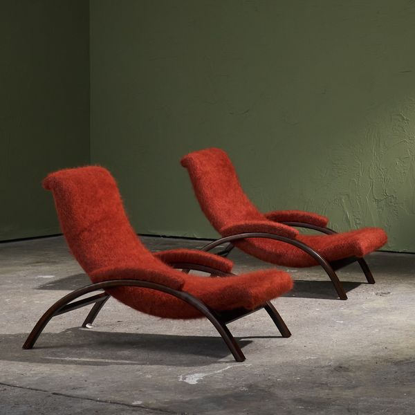 Sculptural Pair of Reclining Lounge Chairs in Pierre Frey 'Yeti' Fabric, Italy