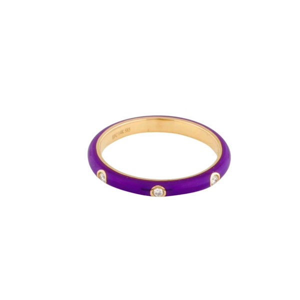 EF Collection 14k Yellow Gold Triple Diamond Ultra Violet Enamel Ring