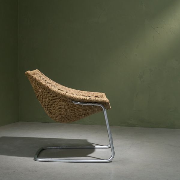 Cantilever Tubular Lounge Chair with Sisal Webbing, The Netherlands, 1950s