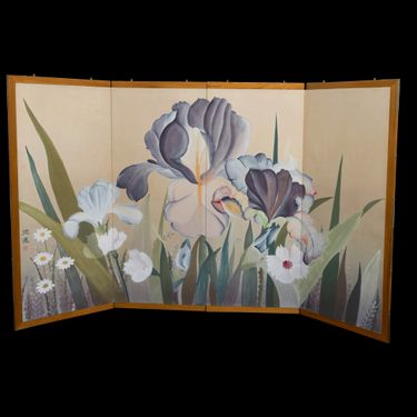 Vintage 4-Panel Wood Painted Partition 