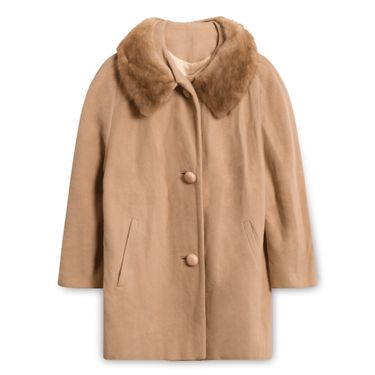 Vintage Coat with Fur Collar - Tan