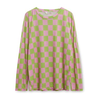Stine Goya Roxanne Checkerboard Long Sleeve Shirt in Pink/Green