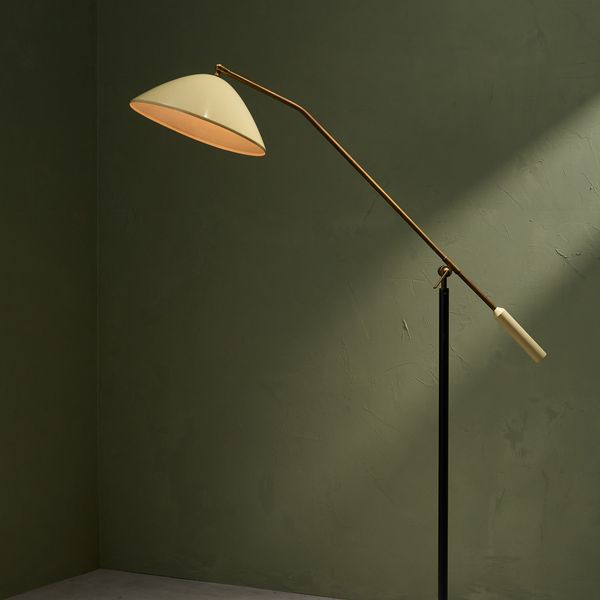 Floor Lamp with Beige Shade and Brass for Stilux, Italy 1960s