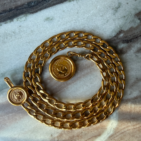 Chanel 1990s Gold Metal CC Charm Chain Belt