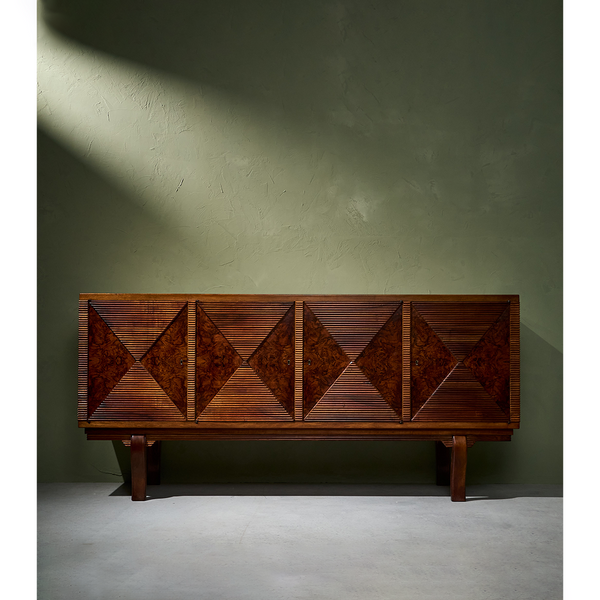 Sideboard in Walnut Burl and Grissinato Carvings, Italy 1940s