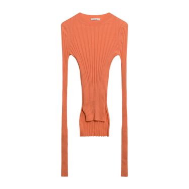 Céline Rib Knit Wool Crewneck Sweater in Orange