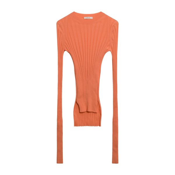 Céline Orange Rib Knit Wool Crewneck Sweater