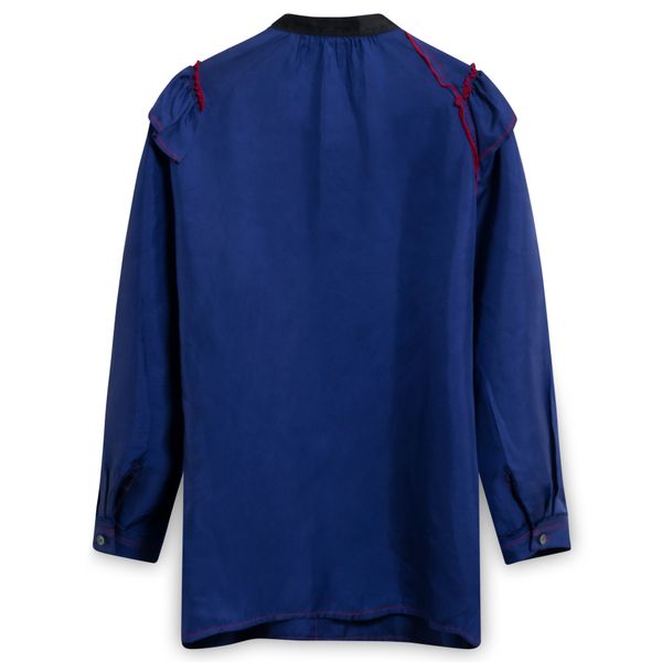 Marc Jacobs Ruffled Silk Crepe de Chine Blouse in Royal Blue