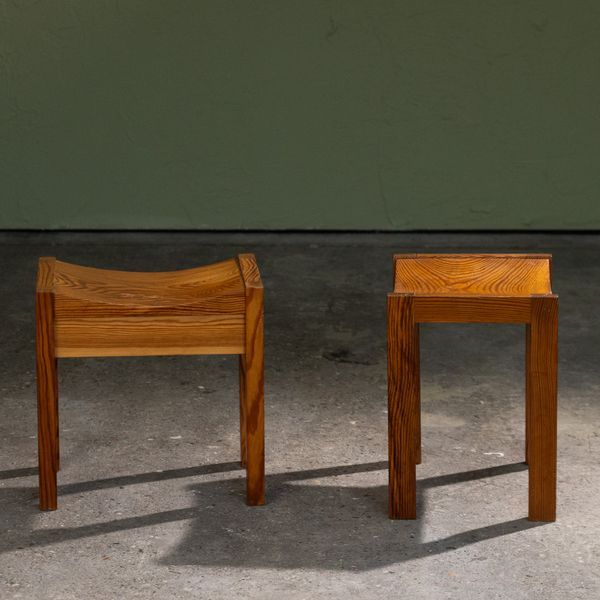Pair of Pine Stools with Curved Seat, France, 1960s