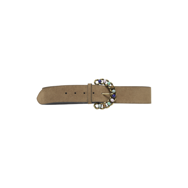 Brown Suede Jeweled Belt