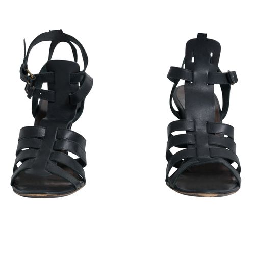 Balenciaga Black Leather Ankle Strap Wedge
