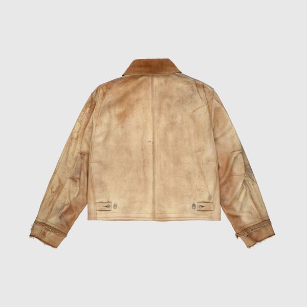 Chore Jacket Textured Leather Washed Camel