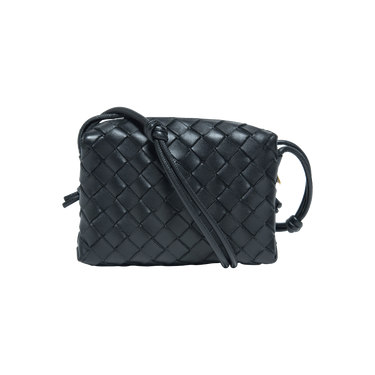 Bottega Veneta Black Loop Mini Intrecciato Leather Shoulder Bag