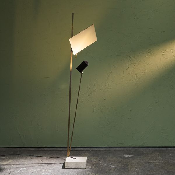 Italian Floor Lamp in Brass and Travertine, 1970s