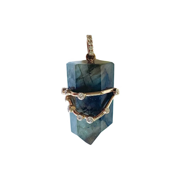 18k Labradorite and Diamond Capricorn Constellation Pendant