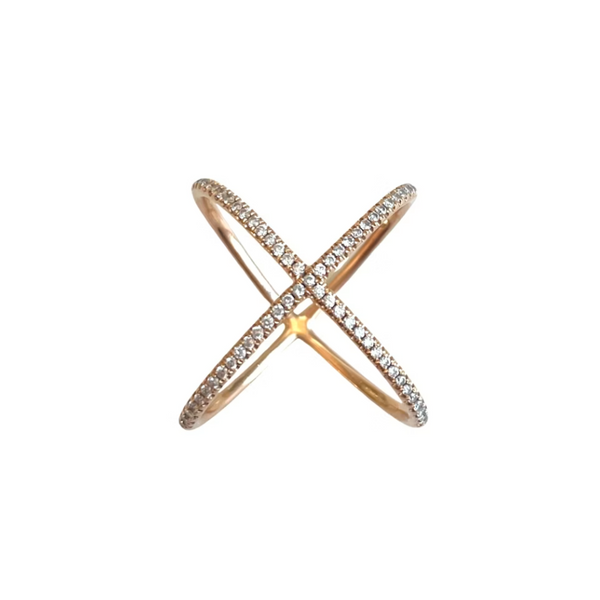18k Rose Gold Diamond X Ring