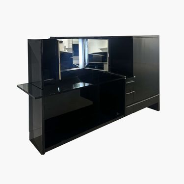 Walnut Vanity with Triptych Mirror and Glass Top by Louis Sognot, 1932