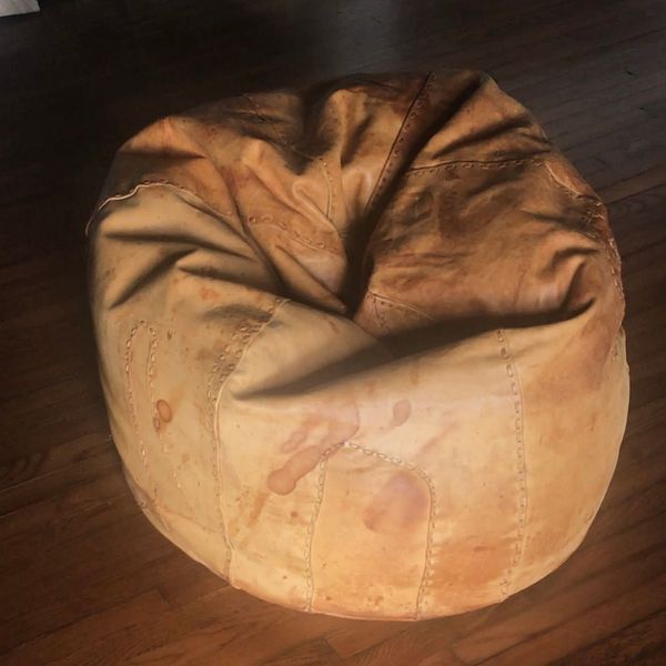 Midcentury Modern Cognac Leather Patchwork Bean Bag