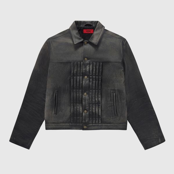 Rub Off Leather Trucker Jacket
