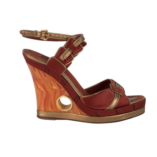 Louis Vuitton Red and Gold Platform Peep Toe Wedge 