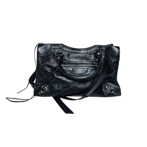 Balenciaga Black Leather Motocross Classic City Bag