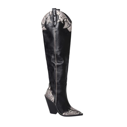 Stirrup Black Leather/Natural Snake Boots