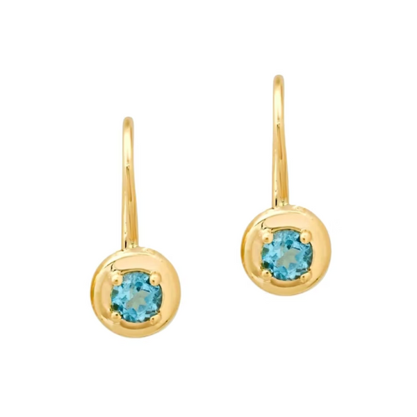 14k Yellow Gold Round Aquamarine Cloud Drop Earrings
