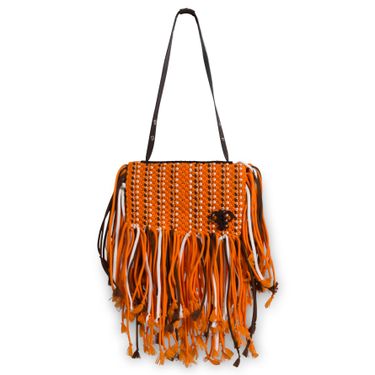 Emilio Pucci Orange Fringed Leather-Trimmed Macrame Shoulder Bag