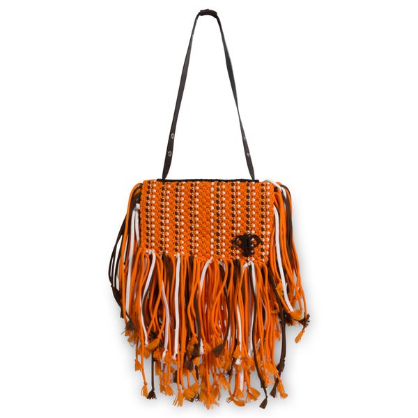 Emilio Pucci Orange Fringed Leather-Trimmed Macrame Shoulder Bag