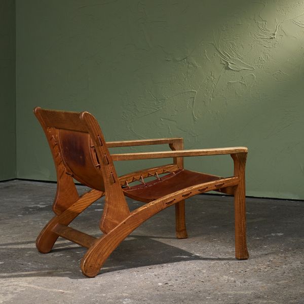 'Lace' Lounge Chair in Solid Ash and Original Cognac Leather by Stefan During, The Netherlands, 1985