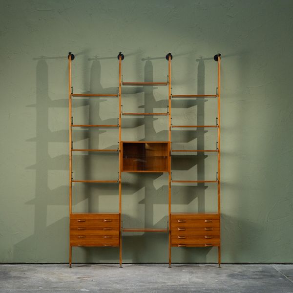 Large Modular Wall Unit in Teak and Brass, Italy, 1960s