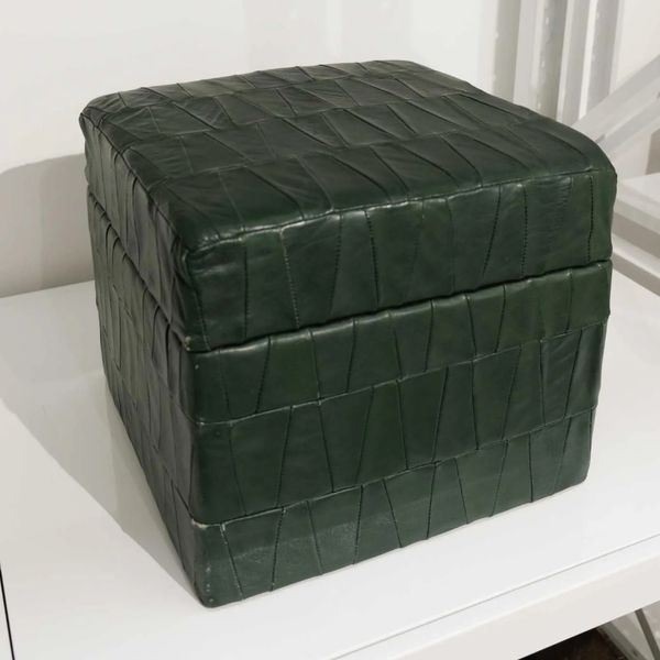 Forest Green Patchwork Leather Square Ottoman by De Sede, 1970s