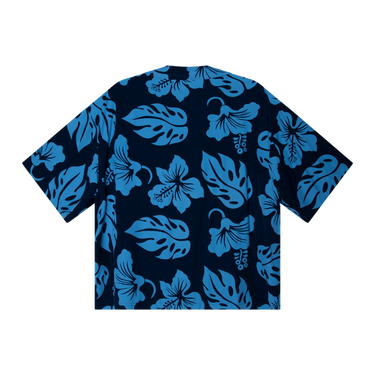 Prada Blue Hibiscus Print Hawaiian Bowling Shirt
