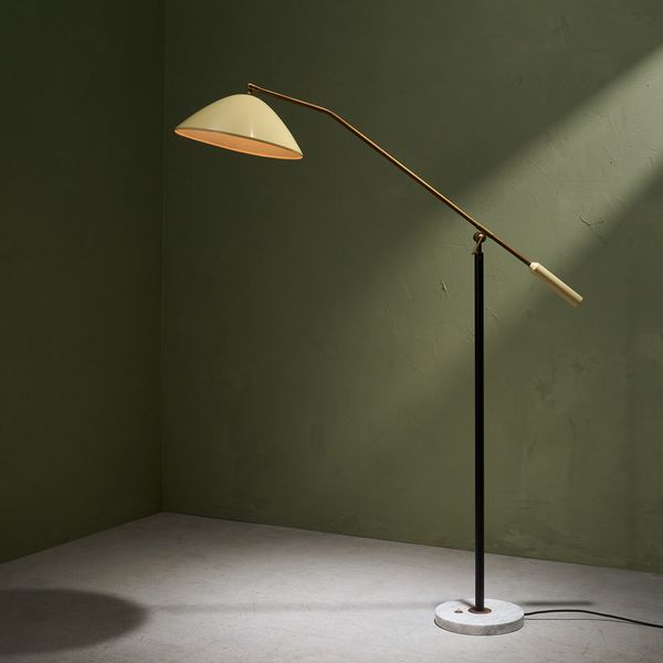 Floor Lamp with Beige Shade and Brass for Stilux, Italy 1960s