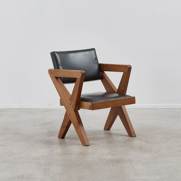 Pierre Jeanneret Pair of Teak and Leather Armchairs, 1960s